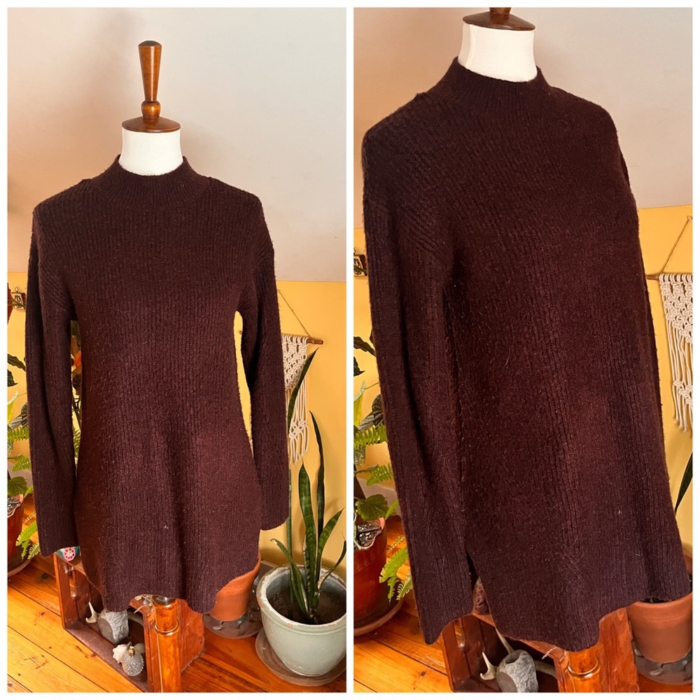 Old Navy | Women Cozy Tunic Sweater Small Burgundy Heather Mock Neck Warm Fall